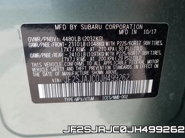 JF2SJAJC0JH499262 фото 2