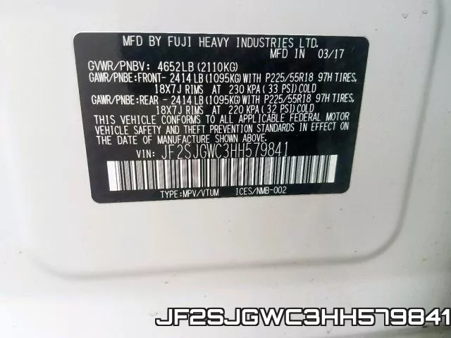 JF2SJGWC3HH579841 фото 2