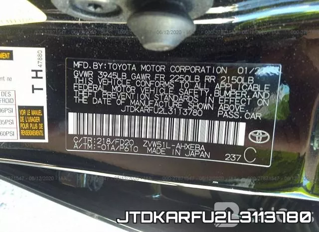 JTDKARFU2L3113780 фото 10