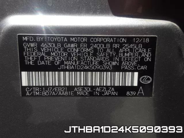 JTHBA1D24K5090393 фото 2