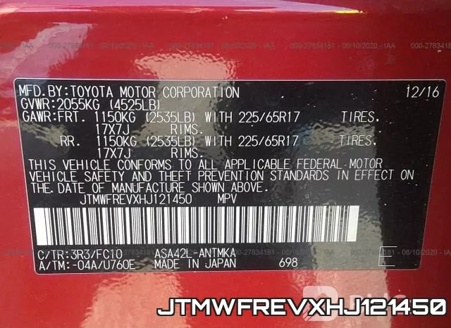 JTMWFREVXHJ121450 фото 10