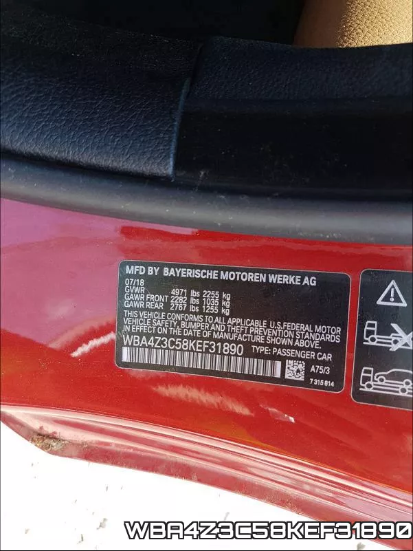 WBA4Z3C58KEF31890 фото 2