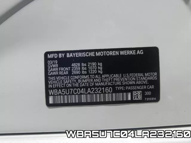 WBA5U7C04LA232160 фото 2