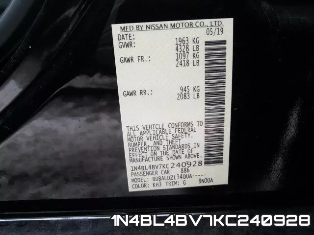 1N4BL4BV7KC240928 фото 2