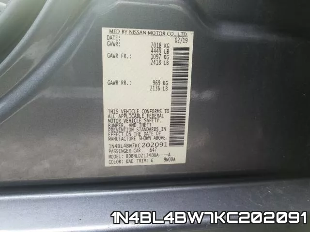 1N4BL4BW7KC202091 фото 2