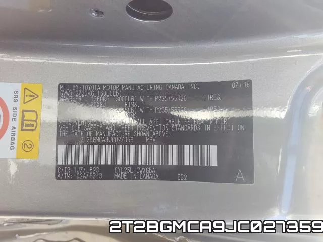 2T2BGMCA9JC027359 фото 2