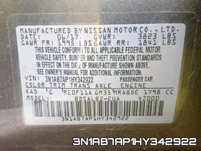 3N1AB7AP1HY342922 фото 2