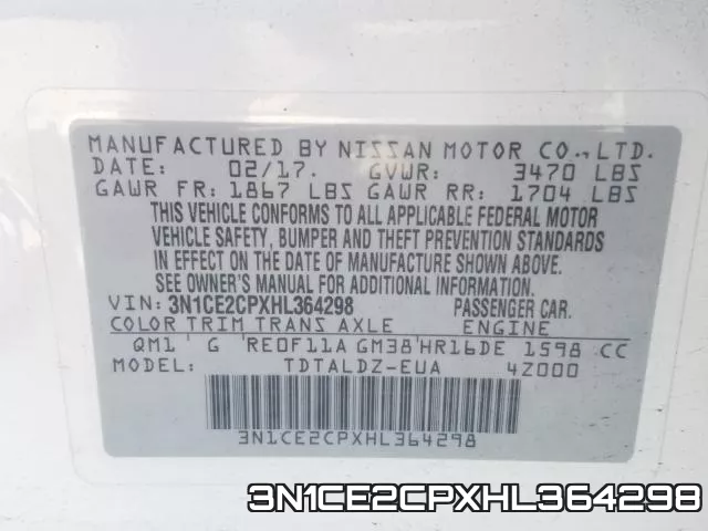3N1CE2CPXHL364298 фото 2