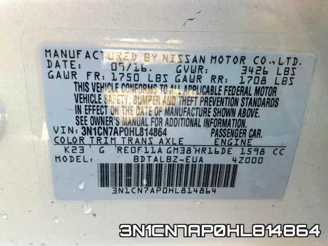 3N1CN7AP0HL814864 фото 2