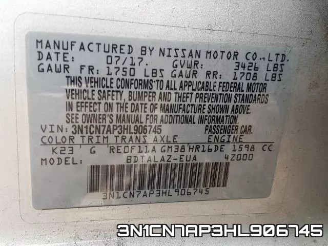 3N1CN7AP3HL906745 фото 2