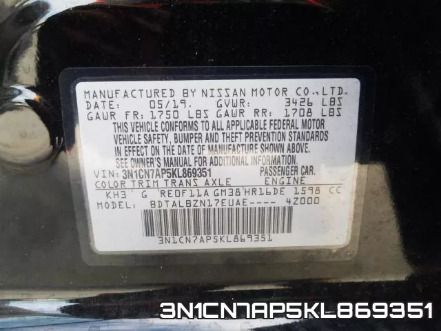 3N1CN7AP5KL869351 фото 2