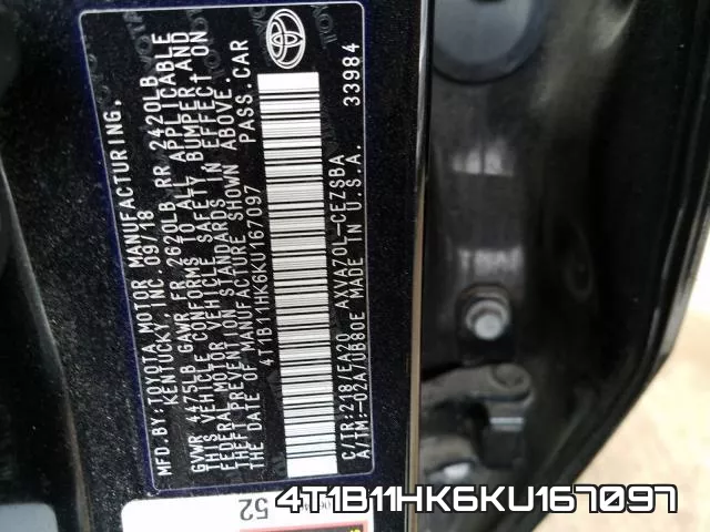 4T1B11HK6KU167097 фото 2