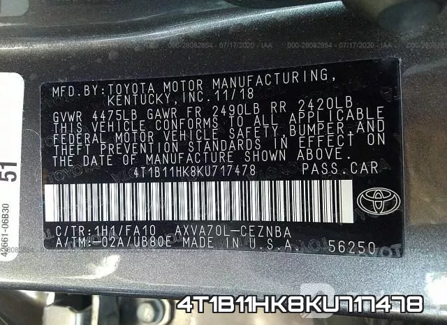 4T1B11HK8KU717478 фото 10