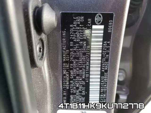 4T1B11HK9KU772778 фото 2