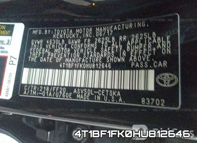 4T1BF1FK0HU812646 фото 10