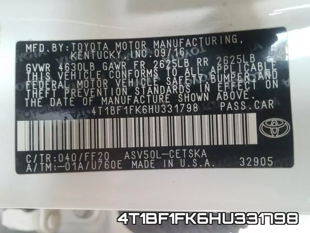 4T1BF1FK6HU331798 фото 2