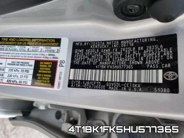 4T1BK1FK5HU577365 фото 2