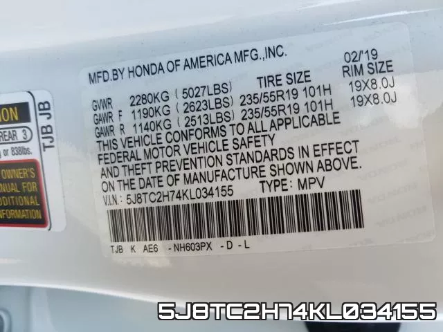 5J8TC2H74KL034155 фото 2