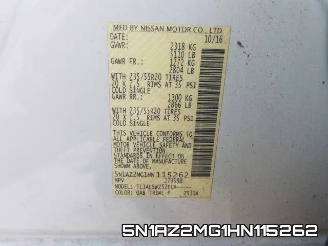 5N1AZ2MG1HN115262 фото 2