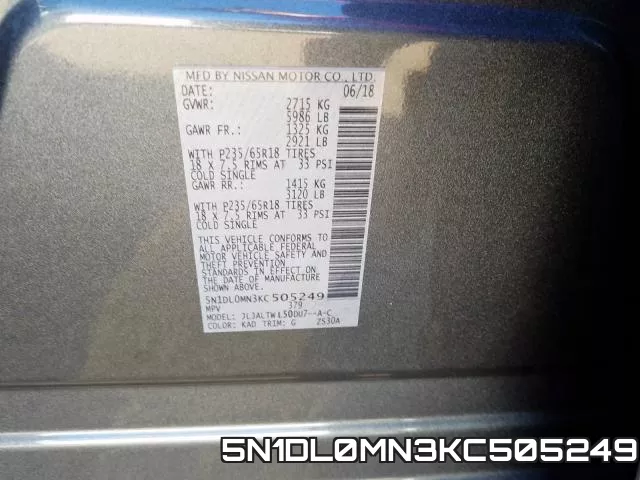 5N1DL0MN3KC505249 фото 2