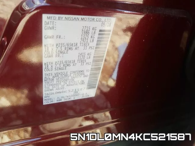 5N1DL0MN4KC521587 фото 2