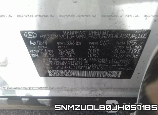 5NMZUDLB0JH057185 фото 10