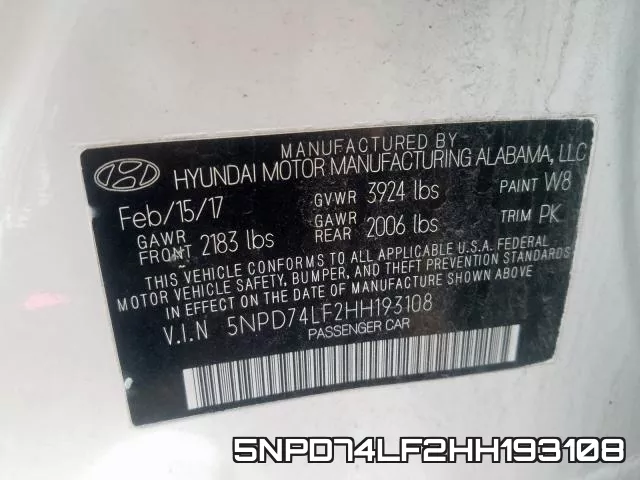 5NPD74LF2HH193108 фото 2