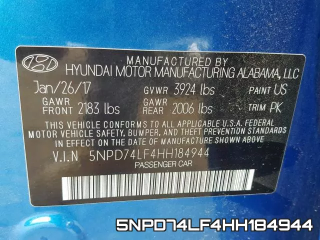 5NPD74LF4HH184944 фото 2