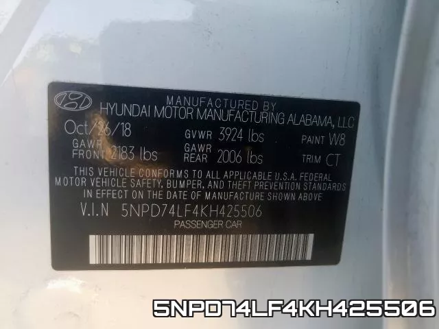 5NPD74LF4KH425506 фото 2