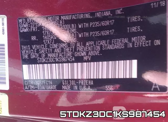 5TDKZ3DC1KS987454 фото 10