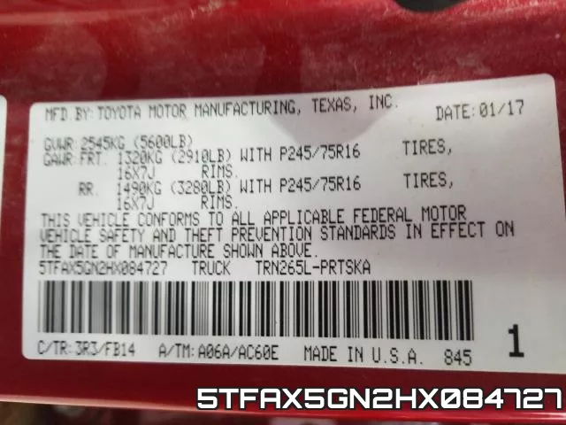 5TFAX5GN2HX084727 фото 2