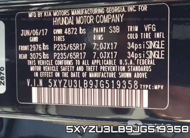 5XYZU3LB9JG519358 фото 10