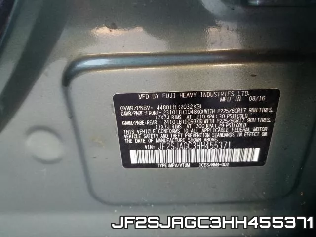 JF2SJAGC3HH455371 фото 2