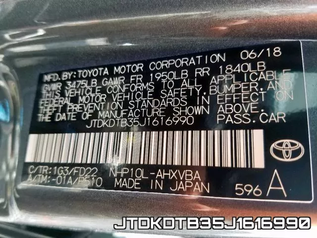 JTDKDTB35J1616990 фото 2
