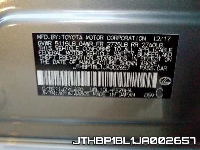 JTHBP1BL1JA002657 фото 2