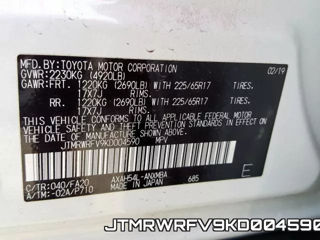 JTMRWRFV9KD004590 фото 2