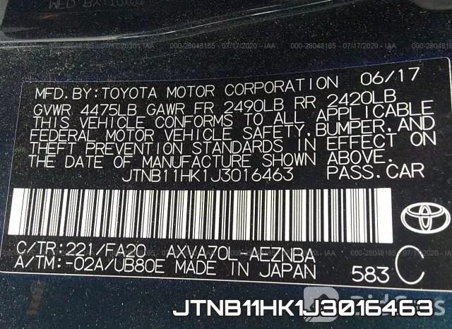 JTNB11HK1J3016463 фото 10