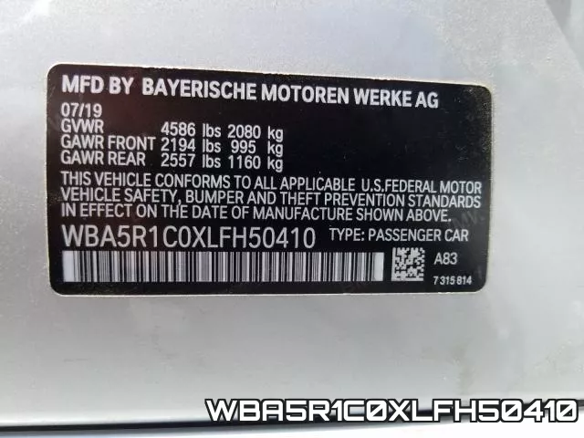 WBA5R1C0XLFH50410 фото 2