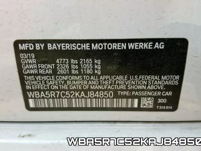 WBA5R7C52KAJ84850 фото 2
