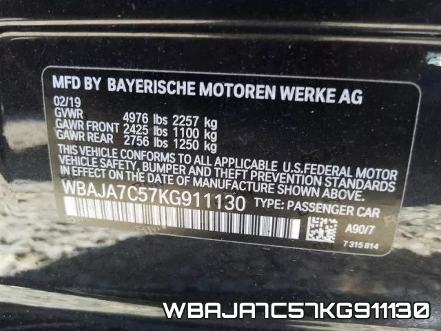 WBAJA7C57KG911130 фото 2