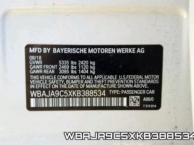 WBAJA9C5XKB388534 фото 2