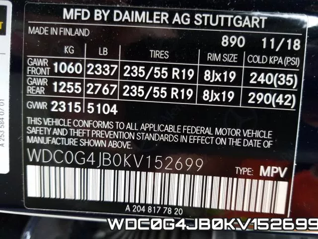 WDC0G4JB0KV152699 фото 2