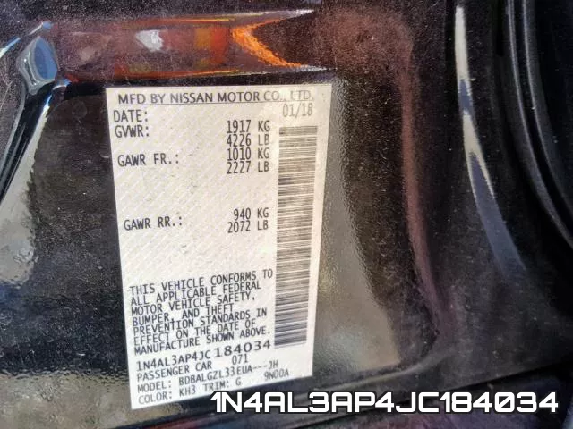 1N4AL3AP4JC184034 фото 2