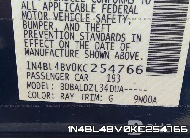 1N4BL4BV0KC254766 фото 10