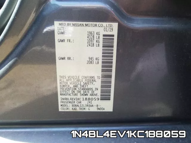 1N4BL4EV1KC188059 фото 2