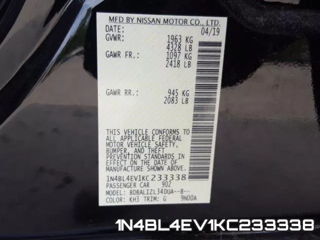 1N4BL4EV1KC233338 фото 2