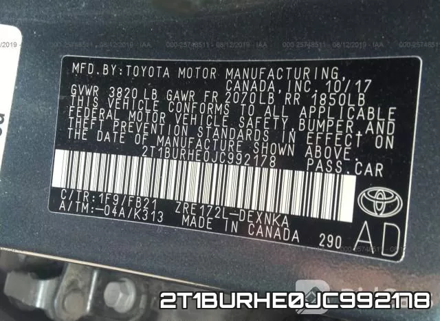 2T1BURHE0JC992178 фото 10