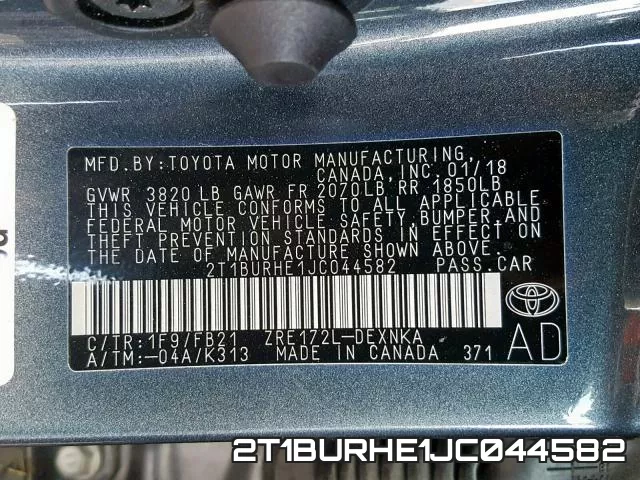 2T1BURHE1JC044582 фото 2