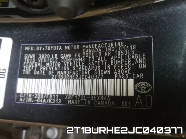 2T1BURHE2JC040377 фото 2