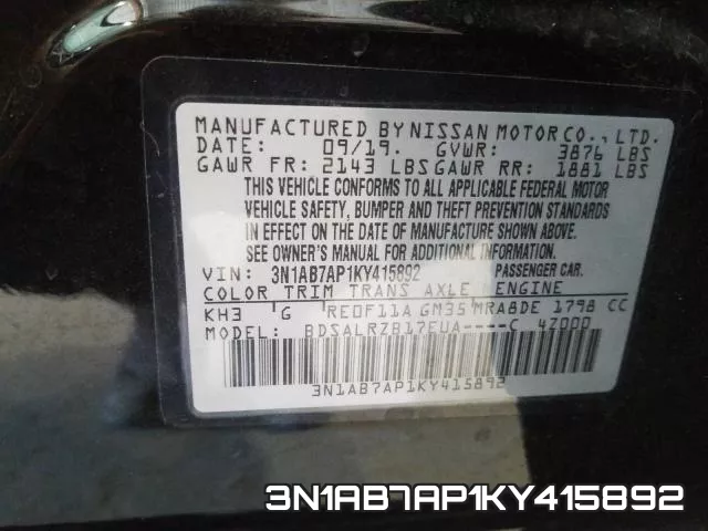 3N1AB7AP1KY415892 фото 2